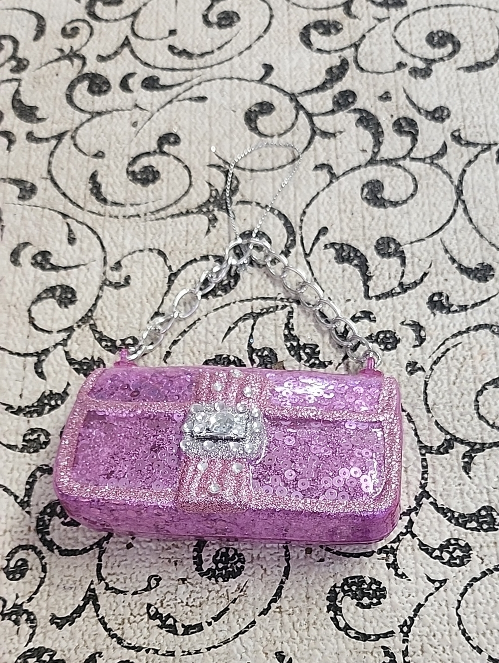 Sequined Pink Mini Handbag Glass Ornamentvwith Chain Strap